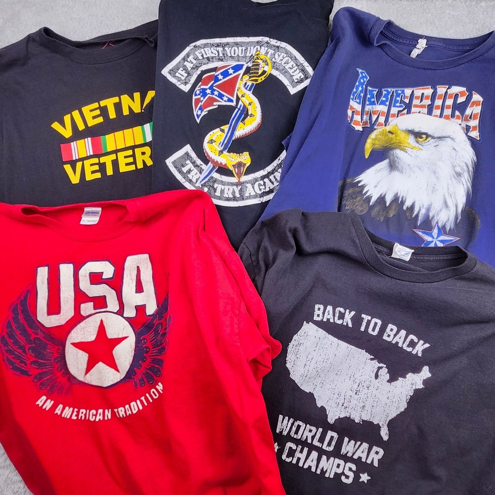 Graphic T-Shirt Bundle Mens 3XL Military Patriotic Veteran Grunge Streetwear 5pc